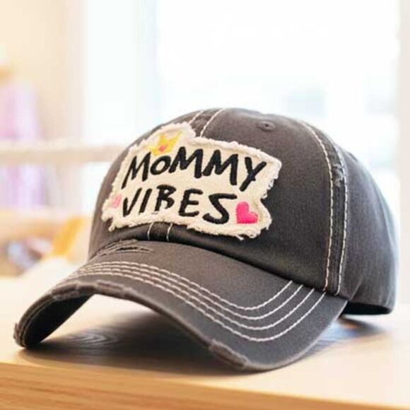 2/$30 Ladies Black Mommy Vibes Distressed Baseball Hat - Picture 5 of 10